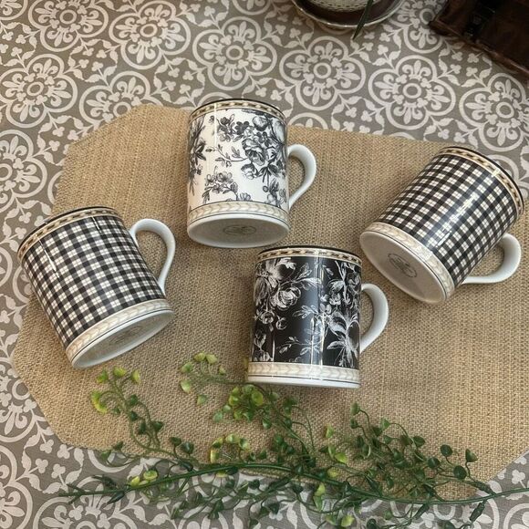 ROYAL DOULTON Studio Provence Noir Fine China 4 piece Coffee‎ Mug Rare Vintage - Picture 1 of 7